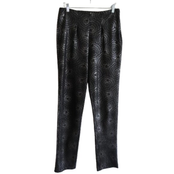 VALENTINE GAUTHIER Black Silver Lame Abstract Floral High Waist Pleat Pants - Picture 1 of 16